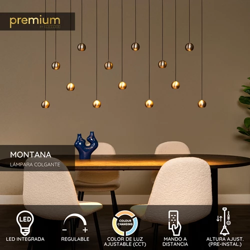 Lucide MONTANA - Lámpara colgante - LED Regul. - CCT - 13x5,7W 2700K/4000K - Adecuado para dobles alturas y techos altos - Hierro gris | Premium - USP